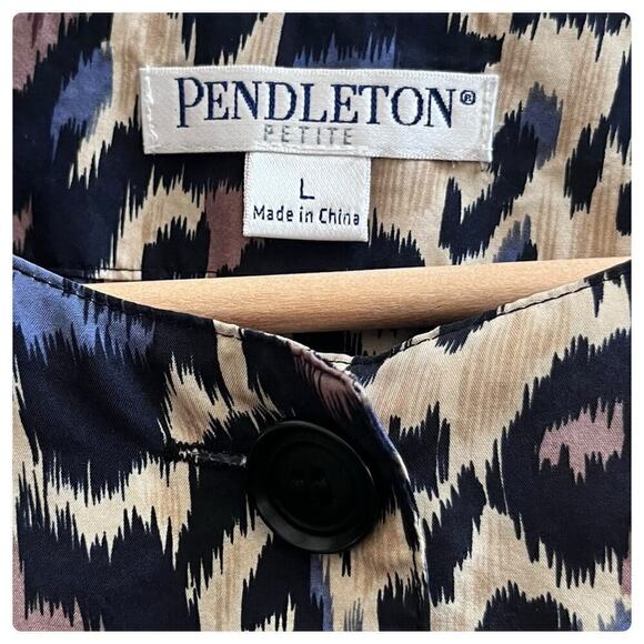 Pendleton Silk Ikat Print Bracelet Sleeve Button Lightweight Jacket Petite Large - Picture 11 of 13